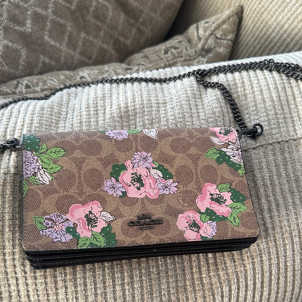 Coach Pink and Green Floral Crossbody Bag